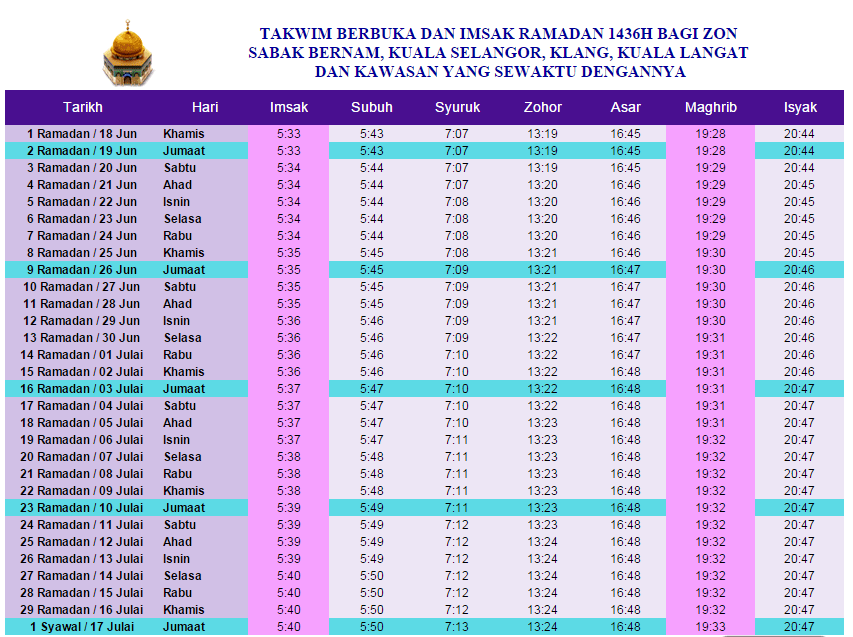 JADUAL WAKTU BERBUKA PUASA DAN IMSAK 2018